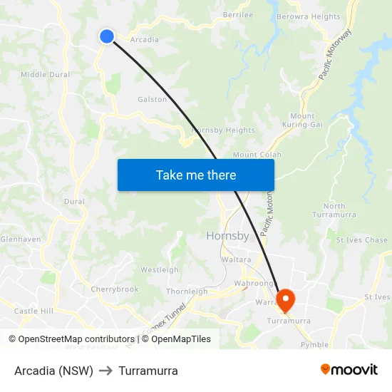 Arcadia (NSW) to Turramurra map