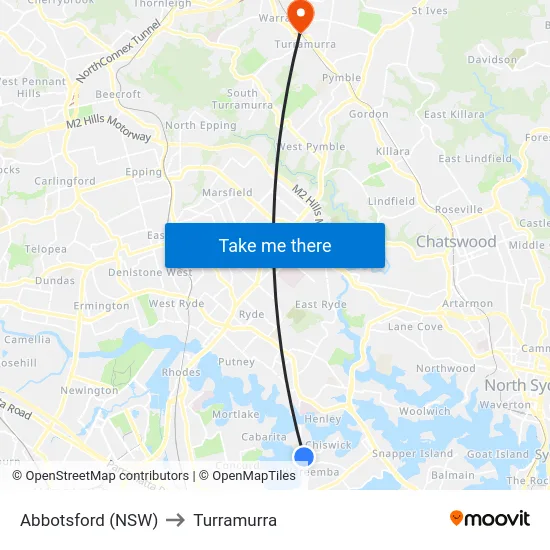 Abbotsford (NSW) to Turramurra map