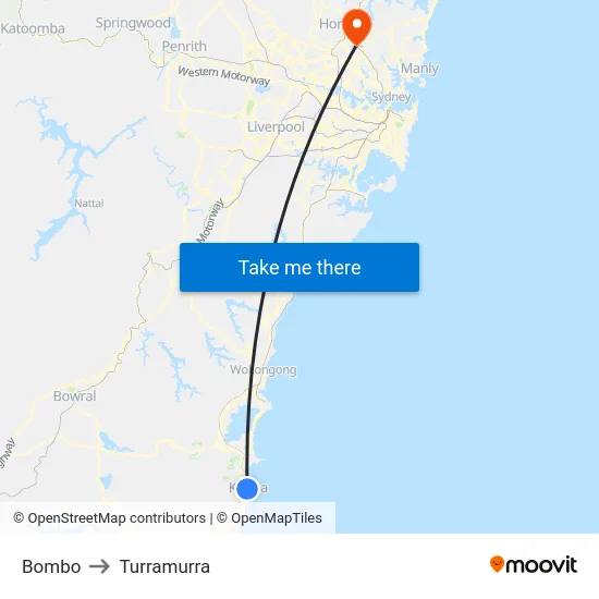 Bombo to Turramurra map