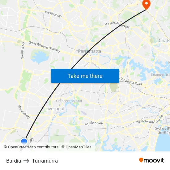 Bardia to Turramurra map