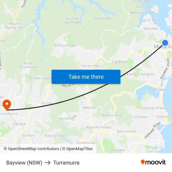 Bayview (NSW) to Turramurra map