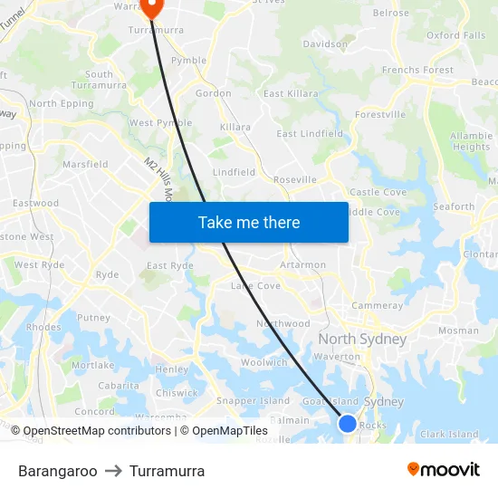 Barangaroo to Turramurra map