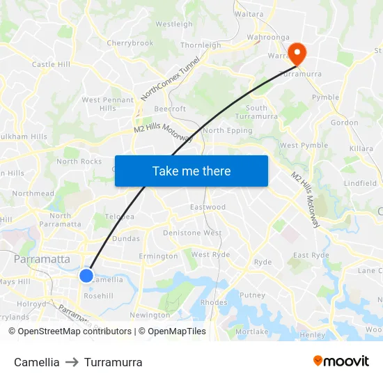 Camellia to Turramurra map
