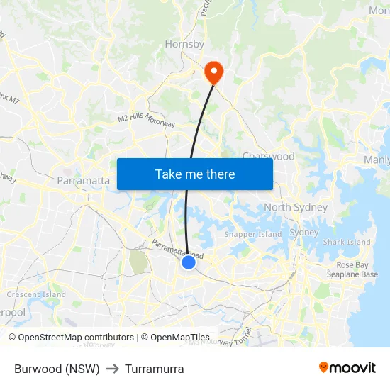 Burwood (NSW) to Turramurra map