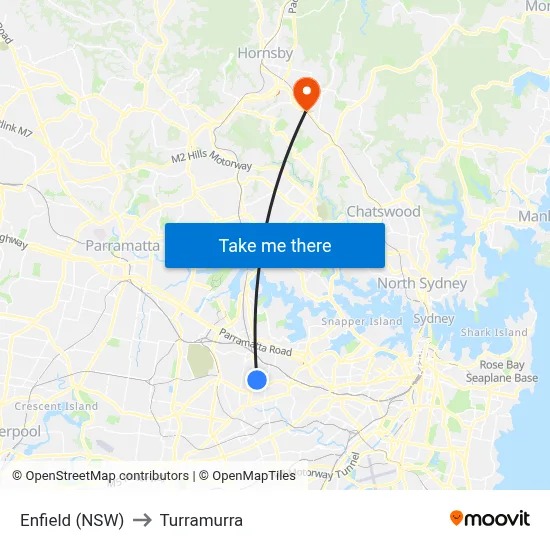 Enfield (NSW) to Turramurra map