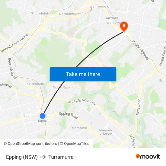 Epping (NSW) to Turramurra map