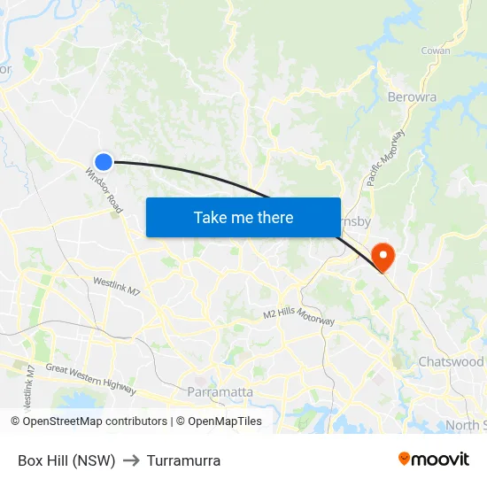 Box Hill (NSW) to Turramurra map