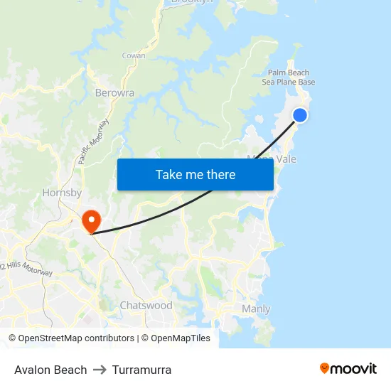 Avalon Beach to Turramurra map