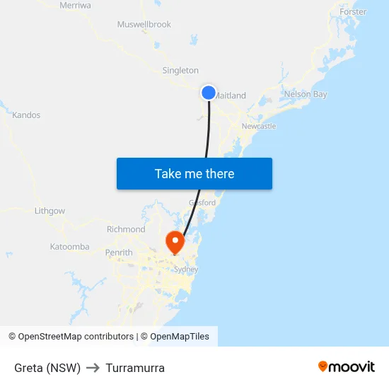 Greta (NSW) to Turramurra map