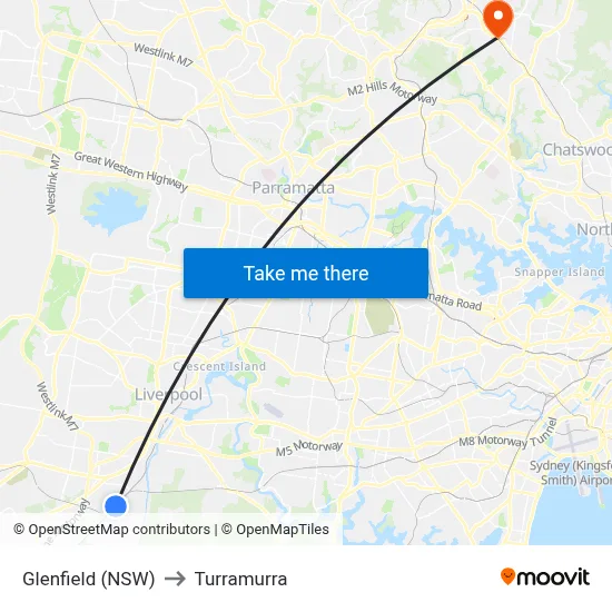 Glenfield (NSW) to Turramurra map