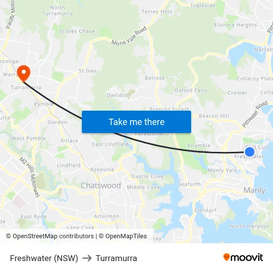 Freshwater (NSW) to Turramurra map