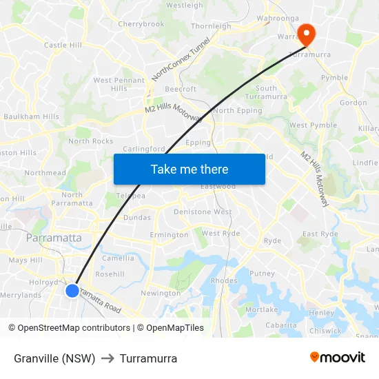 Granville (NSW) to Turramurra map