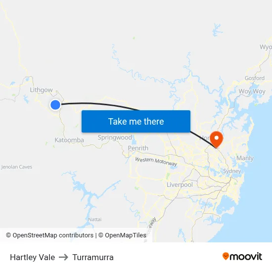 Hartley Vale to Turramurra map