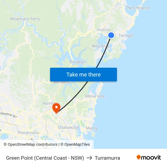 Green Point (Central Coast - NSW) to Turramurra map