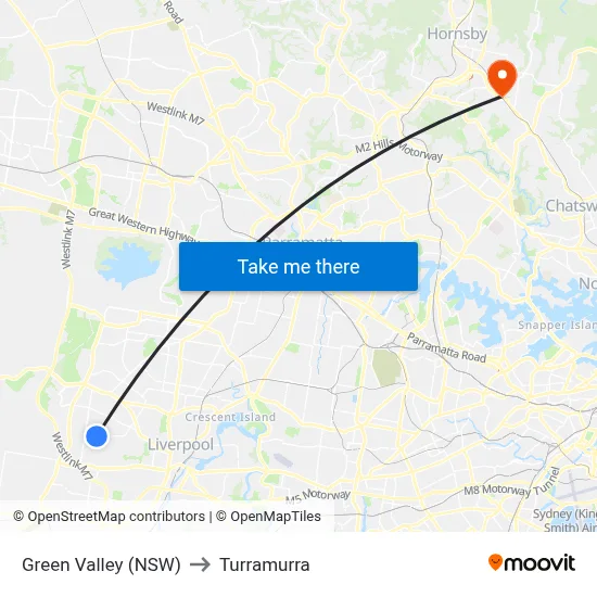Green Valley (NSW) to Turramurra map
