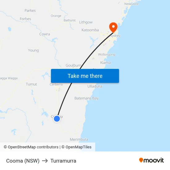 Cooma (NSW) to Turramurra map