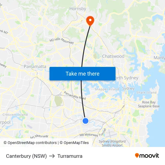 Canterbury (NSW) to Turramurra map