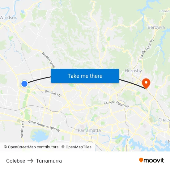 Colebee to Turramurra map