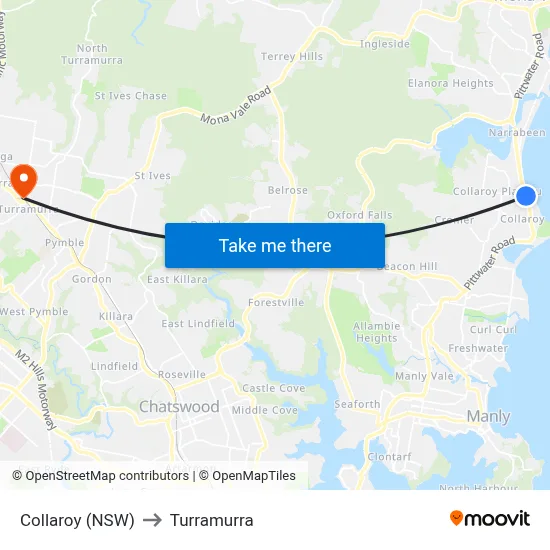 Collaroy (NSW) to Turramurra map