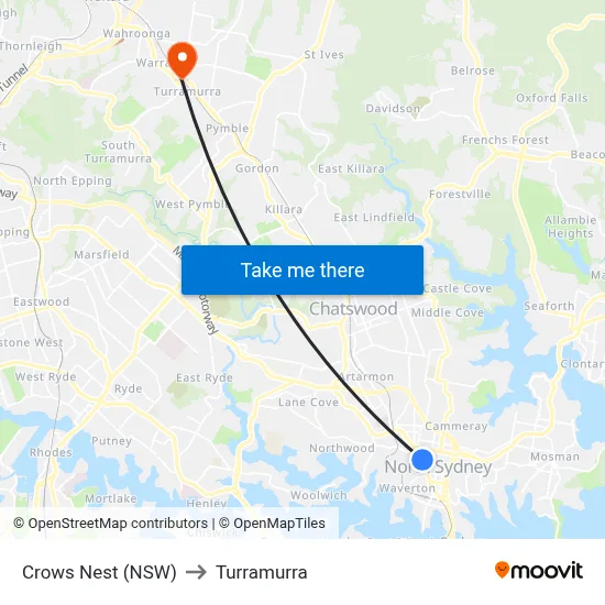 Crows Nest (NSW) to Turramurra map