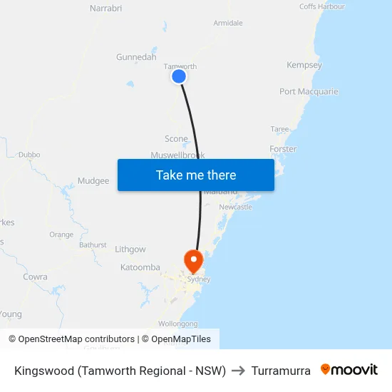 Kingswood (Tamworth Regional - NSW) to Turramurra map