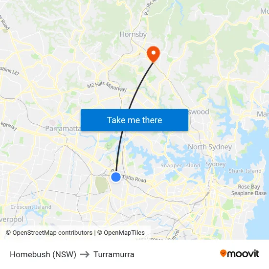 Homebush (NSW) to Turramurra map