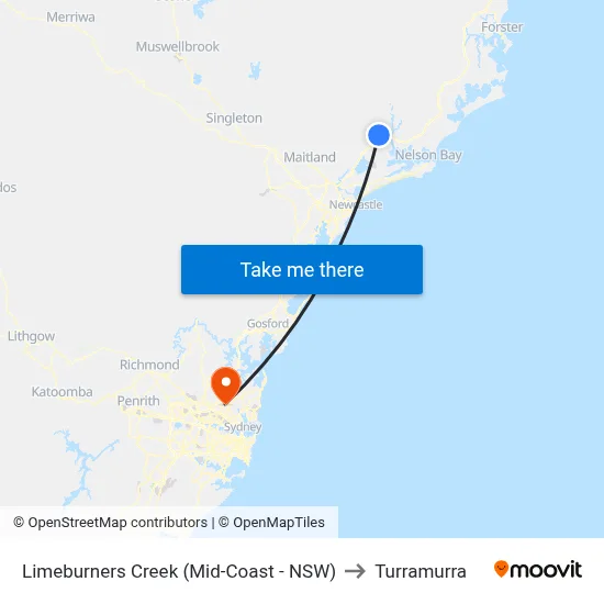 Limeburners Creek (Mid-Coast - NSW) to Turramurra map