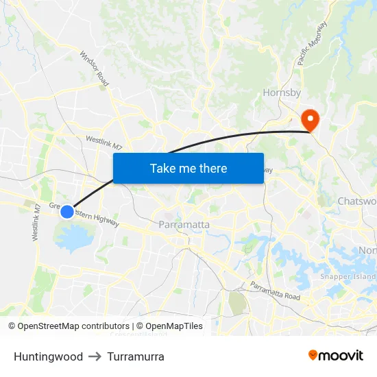 Huntingwood to Turramurra map