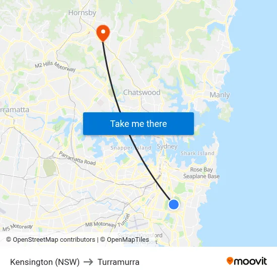 Kensington (NSW) to Turramurra map