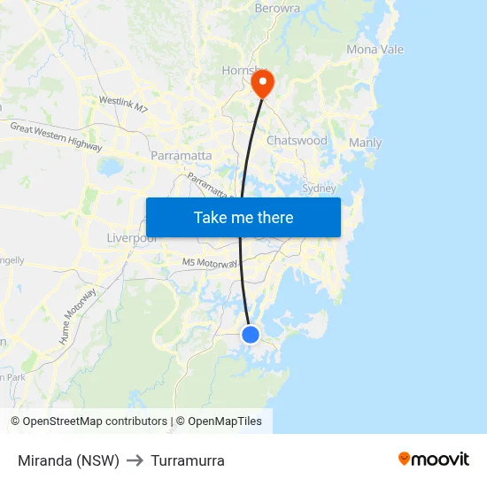 Miranda (NSW) to Turramurra map