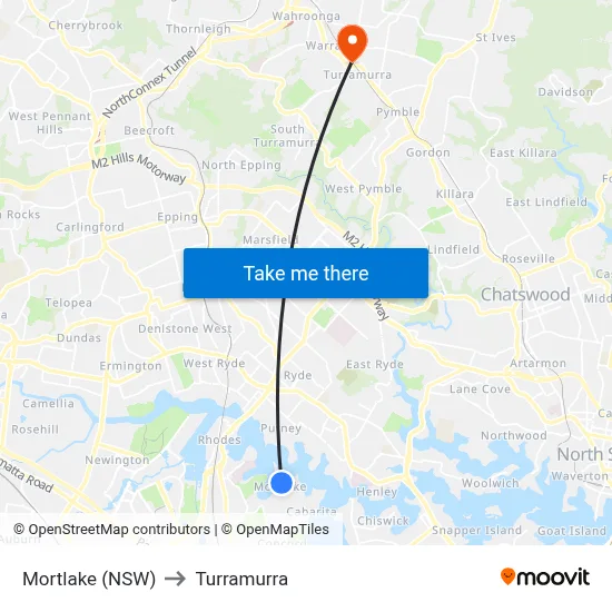 Mortlake (NSW) to Turramurra map