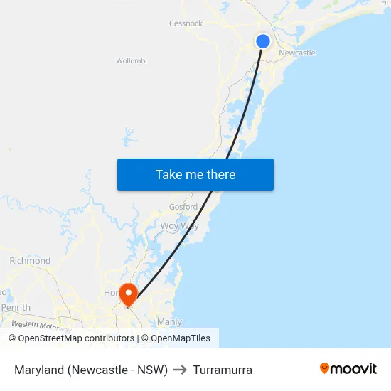 Maryland (Newcastle - NSW) to Turramurra map