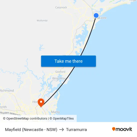 Mayfield (Newcastle - NSW) to Turramurra map