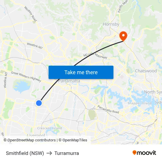 Smithfield (NSW) to Turramurra map