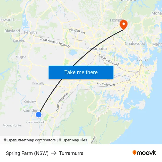 Spring Farm (NSW) to Turramurra map