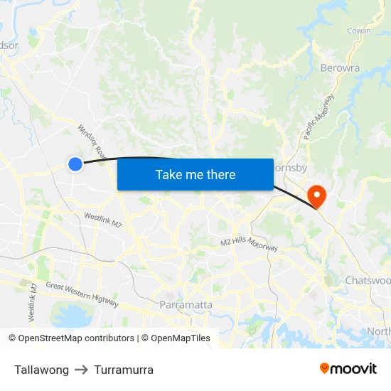 Tallawong to Turramurra map