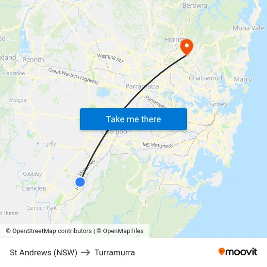 St Andrews (NSW) to Turramurra map