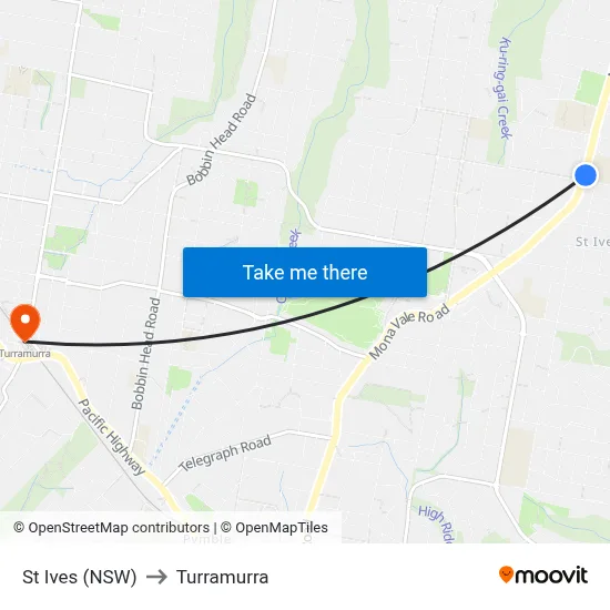 St Ives (NSW) to Turramurra map