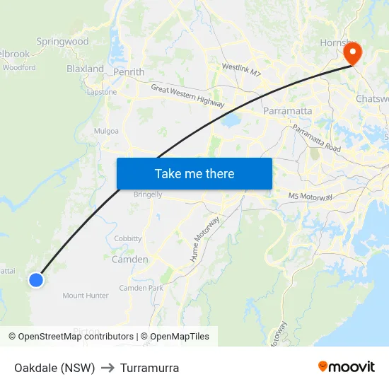 Oakdale (NSW) to Turramurra map