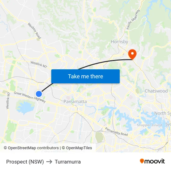 Prospect (NSW) to Turramurra map