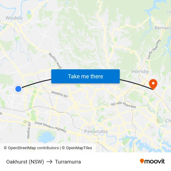 Oakhurst (NSW) to Turramurra map