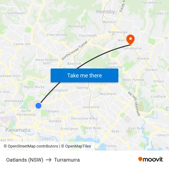 Oatlands (NSW) to Turramurra map