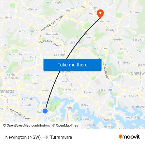 Newington (NSW) to Turramurra map