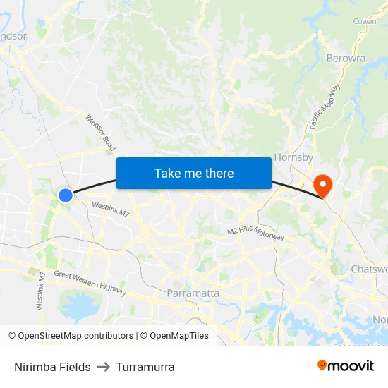 Nirimba Fields to Turramurra map