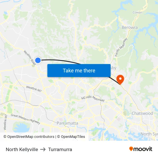 North Kellyville to Turramurra map