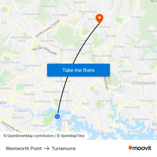 Wentworth Point to Turramurra map