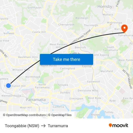 Toongabbie (NSW) to Turramurra map