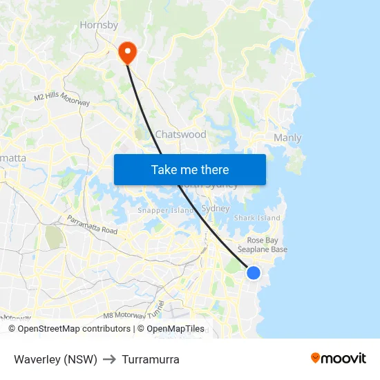 Waverley (NSW) to Turramurra map