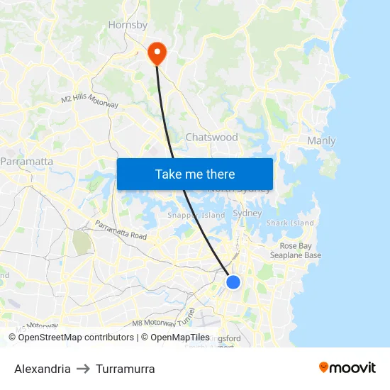 Alexandria to Turramurra map