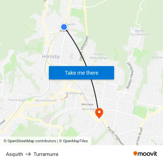 Asquith to Turramurra map